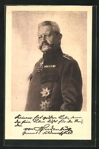 AK Paul von Hindenburg mit ernstem Blick und Uniform