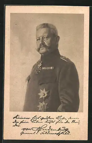 AK Paul von Hindenburg in seiner Uniform mit Orden