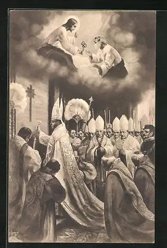 AK Papst Pius XI. beim Gottesdienst