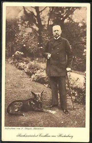 AK Paul von Hindenburg mit Schäferhund
