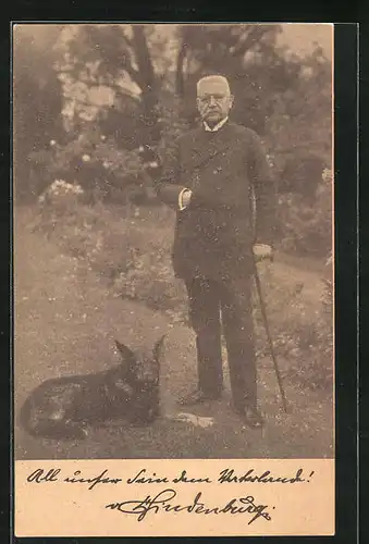 AK Paul von Hindenburg mit Schäferhund