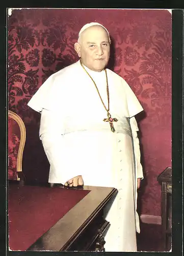 AK Papst Johannes XXIII. neben Schreibtisch