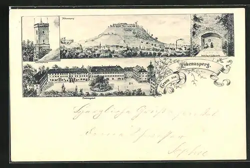 Lithographie Hohenasperg, Schubart Gefängnis, Festungshof, Aussichtsturm