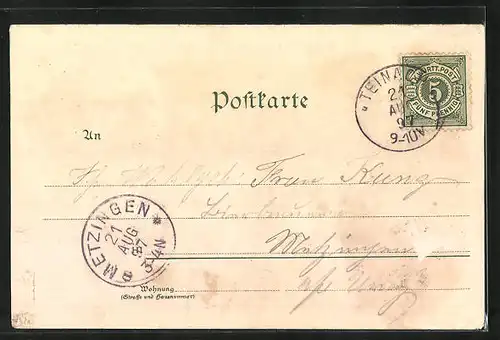 Lithographie Teinach, Badhotel m. Hirsch, Zavelstein, Frau mit Korb