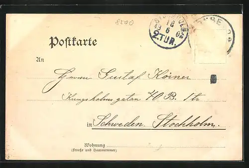 Lithographie Nürnberg, 50 jähr. Jubiläum d. german. National Museums 1902, Germane mit Horn