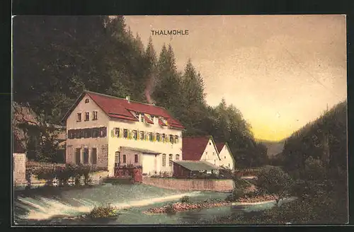 AK Calw, Gasthaus Thalmühle im Morgenlicht