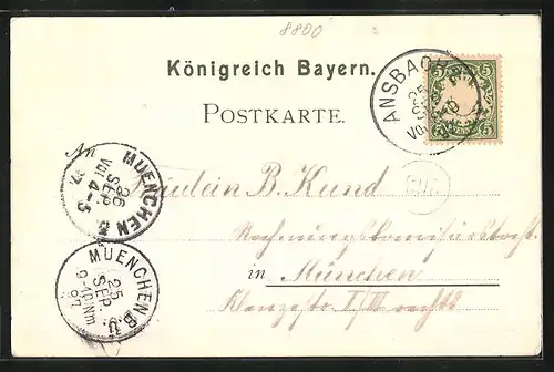 Lithographie Ansbach, Rathaus, Prinzenschloss, St. Johanniskirche