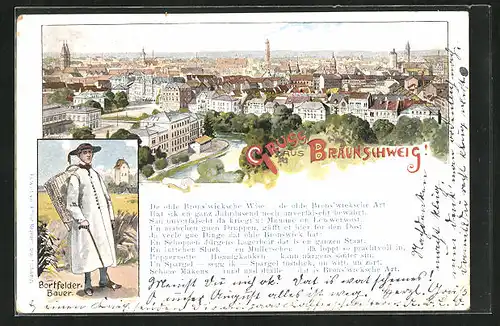 Lithographie Braunschweig, Bortfelder Bauer, Panorama