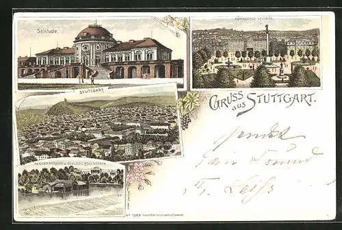 Lithographie Stuttgart, Solitude, Schloss Rosenstein, Königliches Schloss