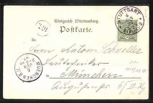 Lithographie Stuttgart, Solitude, Schloss Rosenstein, Königliches Schloss