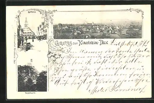 AK Kirchheim-Teck, Teckturm, Rathaus, Panorama