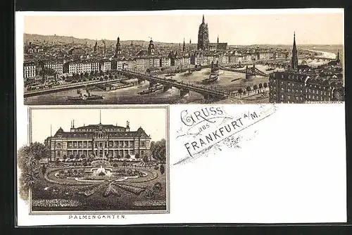 Lithographie Frankfurt-Westend, Panorama und Palmengarten