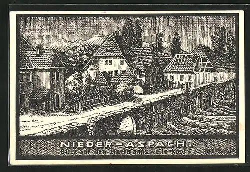Künstler-AK Nieder-Aspach, Blick auf den Hartmannsweilerkopf