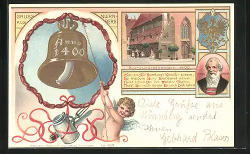 Lithographie Nürnberg, Gasthaus Bratwurstglöcklein, Hans Sachs