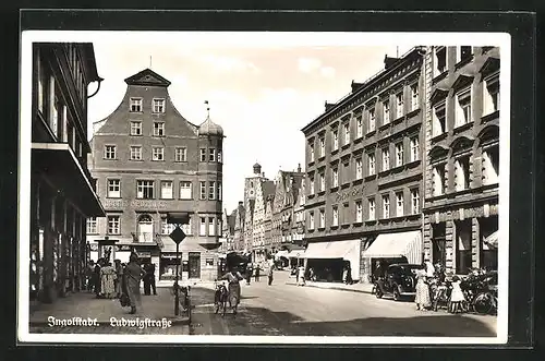 AK Ingolstadt, Ludwigstrasse mit Apotheke und Passanten