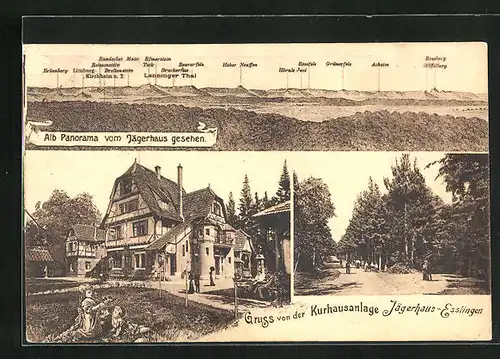 AK Esslingen, Kurhausanlage Jägerhaus, Alb-Panorama
