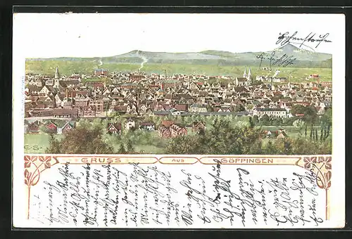 AK Göppingen, Panorama mit Häuserdächern