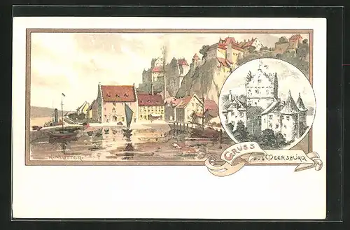 Künstler-AK Karl Mutter: Meersburg, Burgansicht am Wasser