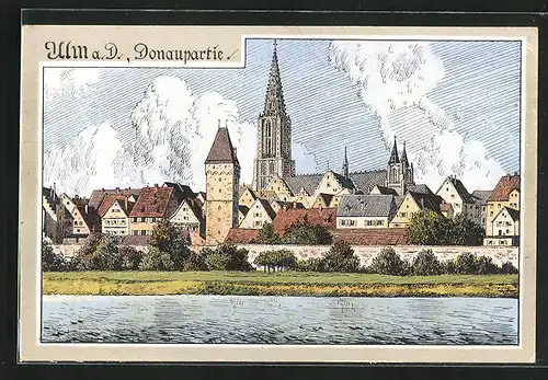 AK Ulm a. D., Donaupartie mit Münster