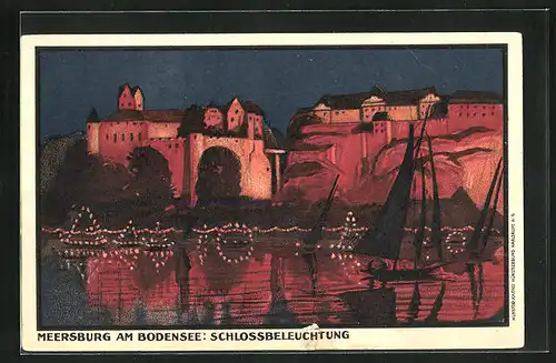 AK Meersburg am Bodensee, Schloss mit Beleuchtung