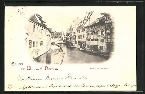 AK Ulm a. d. Donau, Flusspartie an der Blau
