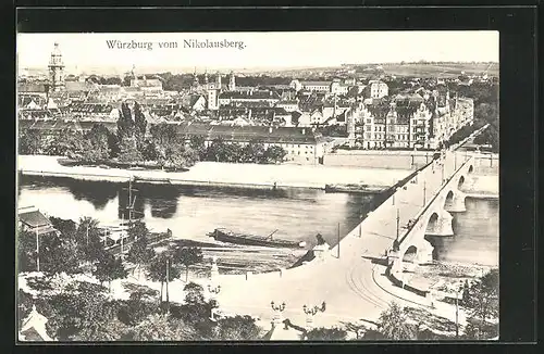 AK Würzburg, Ortsansicht vom Nikolausberg