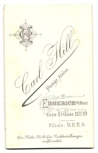 Fotografie Carl Hill, Emmerich a. Rhein, Kass-Strasse 257 /59, Eleganter Bürgerlicher mit Schnurrbart