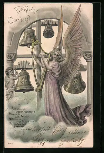 Präge-AK Osterengel spielt auf der Harfe