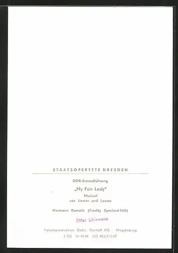 AK Opernsänger Hermann Ramoth in My Fair Lady