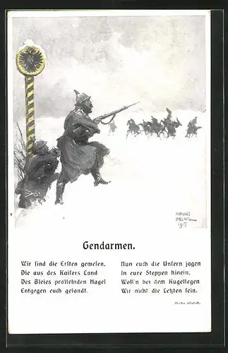 Künstler-AK Österreichische Soldaten an der verschneiten Grenze