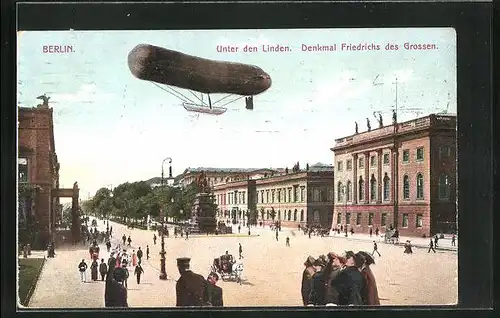 AK Berlin, Unter den Linden mit Zeppelin