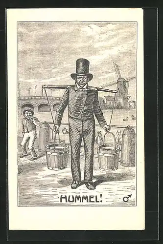 Künstler-AK Hamburg, Hummel mit Wassereimern