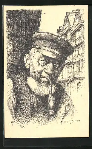 Künstler-AK Hamburger Segelmacher mit Pfeife