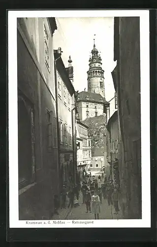 AK Krumau / Cesky Krumlov, Strassenpartie der Rathausgasse