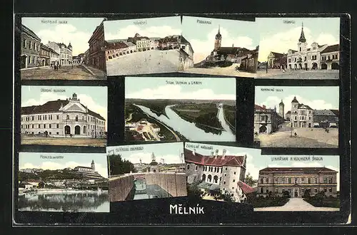 AK Melnik, Podhradi, Namesti, Kostelni ulice, Radnice