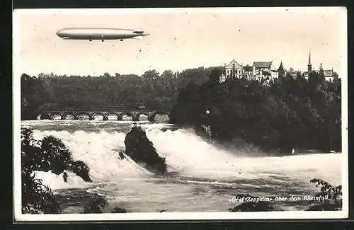 AK Schaffhausen, Graf Zeppelin D-LZ127 über dem Rheinfall