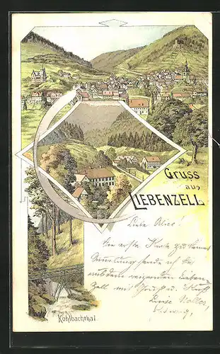 Lithographie Liebenzell, Kohlbachthal, Gesamtansicht