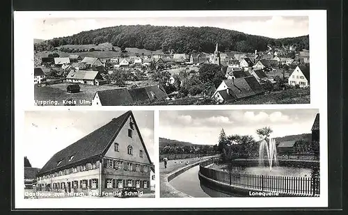 AK Urspring, Gasthaus zum Hirsch, Lonequelle, Panorama