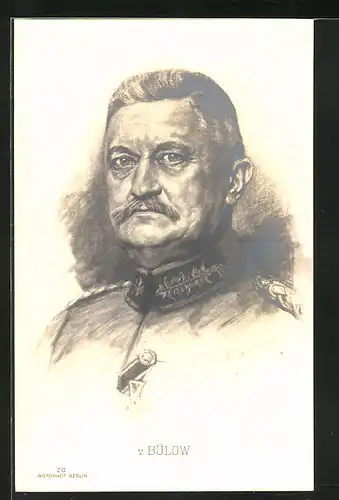 Künstler-AK Portrait v. Bülow in Uniform