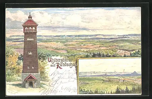 Künstler-AK Filderstadt, Uhlbergturm mit Rundschau