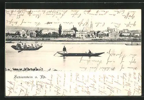 AK Schierstein a. Rh., Flusspartie mit Ruderbooten