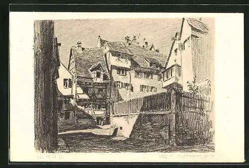 Künstler-AK Ulm a. D., Marktplatz, Zeichnung von Wilhelm Weisser