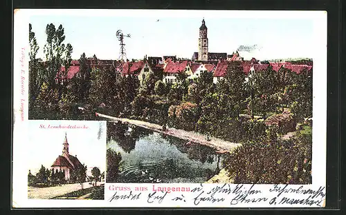 AK Langenau, Ortsansicht mit St. Leonhardtskirche