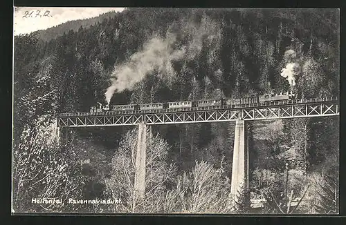 AK Höllental, Dampflokomotive auf dem Ravennaviadukt