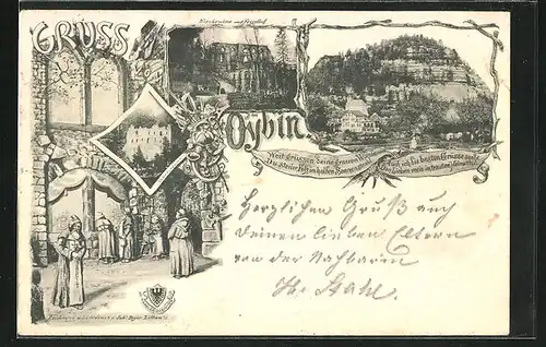 AK Oybin, Kirchruine mit Friedhof, Refertorium