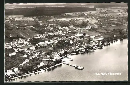 AK Hagnau a. B., Fliegeraufnahme mit Bodensee