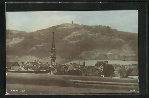 AK Löbau i. Sa., Ortsansicht mit Kirche