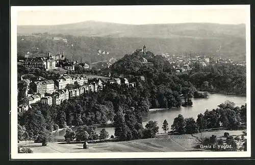 AK Greiz i. Vgtl., Ortsansicht aus der Vogelschau