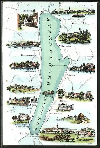 Künstler-AK Ambach, Starnberger See, Ammerland, Tutzing