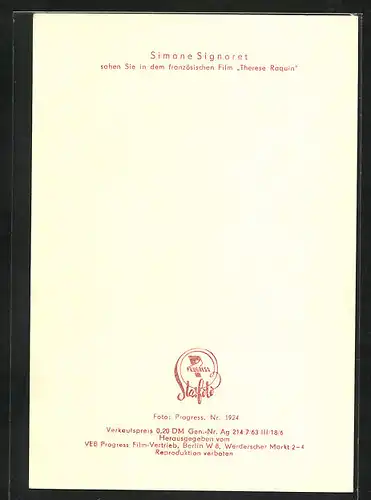 AK Schauspielerin Simone Signoret mit lockigem Haar in Therese Raquin